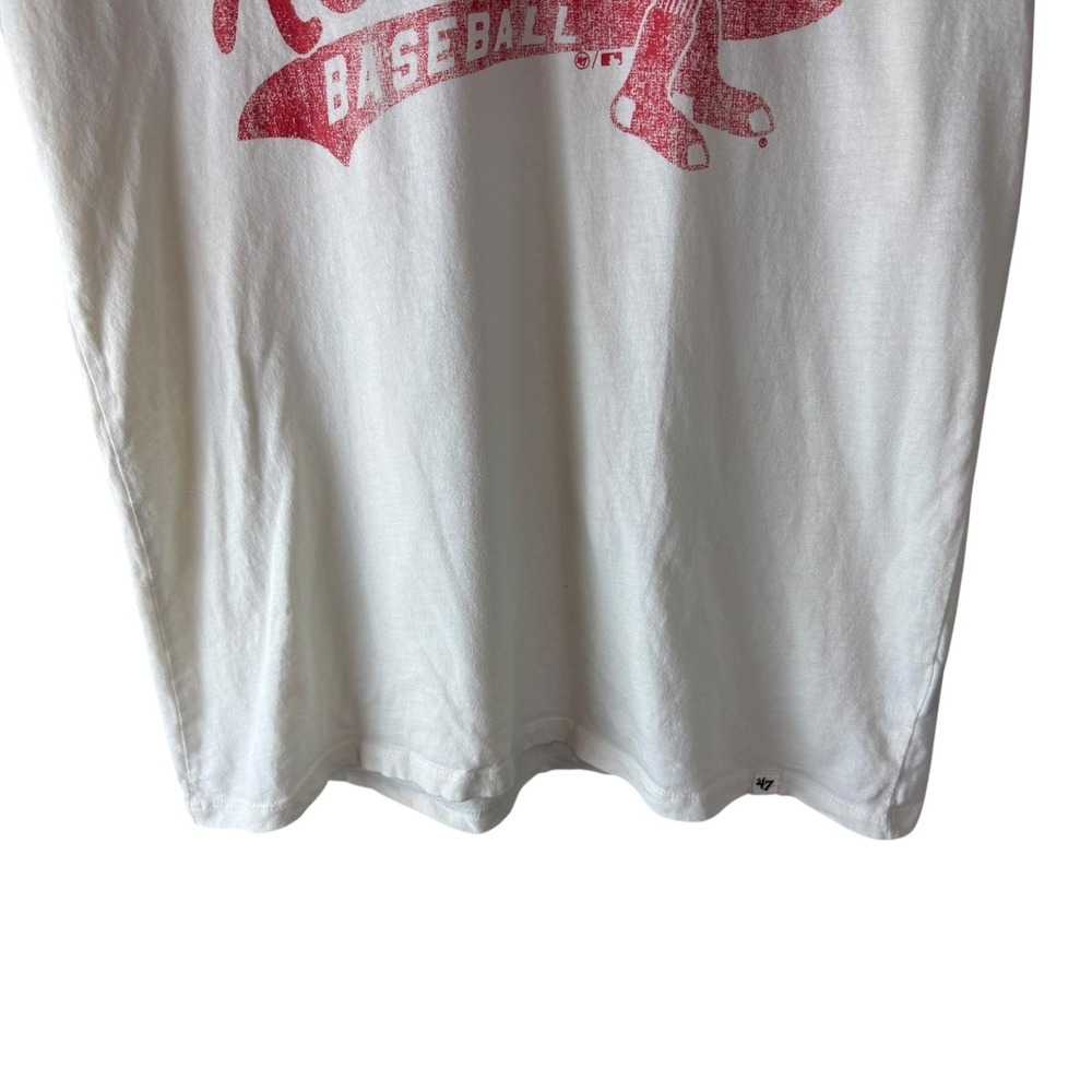 47 Brand Boston Red Sox Womens Small Cream Striped Sleeve Graphic Baseball Tee - Picture 4 of 7